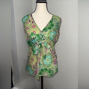 Women’s Green & Purple Vintage I.N San Francisco Paisley Wrap Blouse Size Small